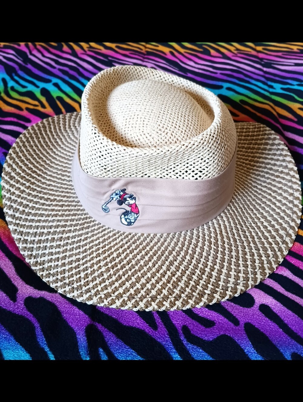 🖤 Vintage Ahead Fine Hats Disney Mickey Mouse Golf Straw Sun Hat Medium Large